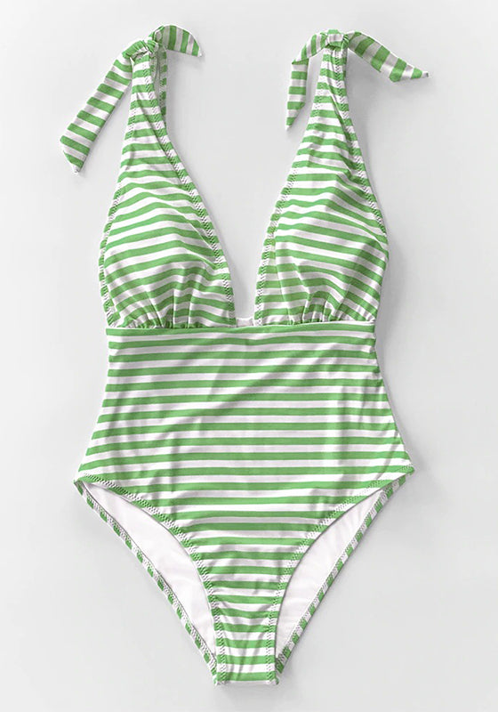 Stripe Print Deep V-neck One-Piece