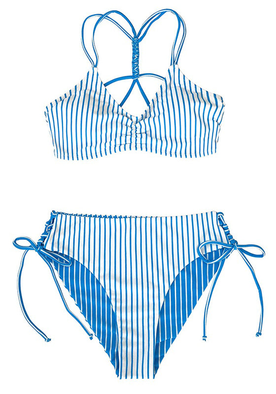 Red White Stripe Strappy Bikini Set