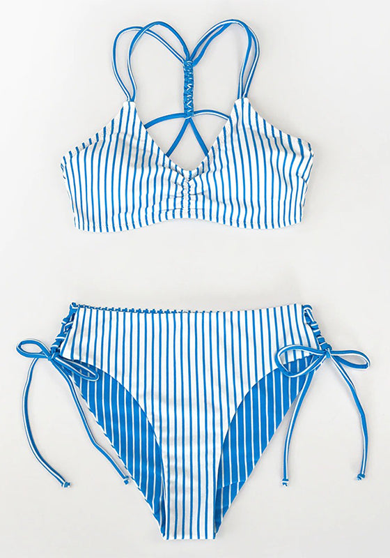 Red White Stripe Strappy Bikini Set