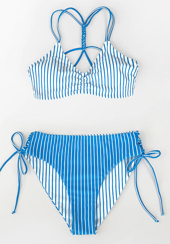 Red White Stripe Strappy Bikini Set