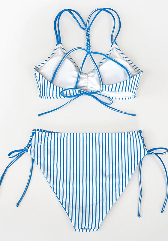 Red White Stripe Strappy Bikini Set