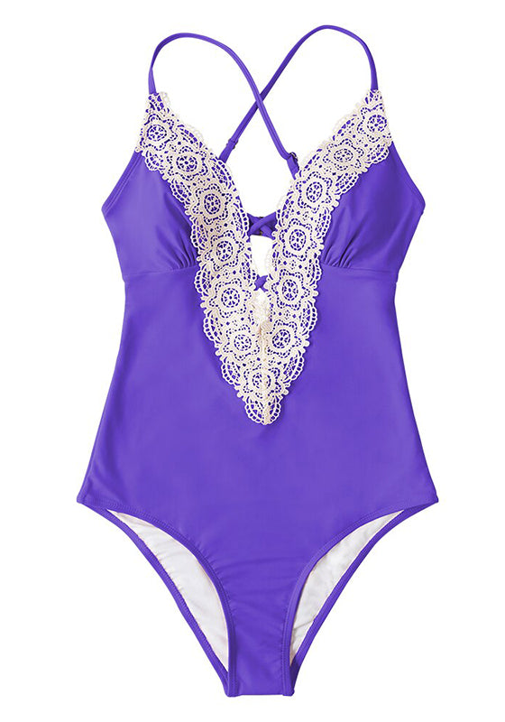 Lace Neckline One-Piece