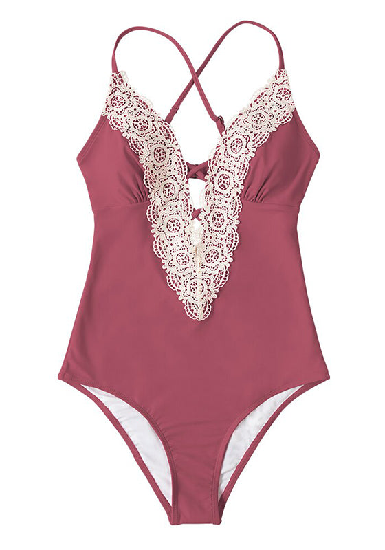 Lace Neckline One-Piece