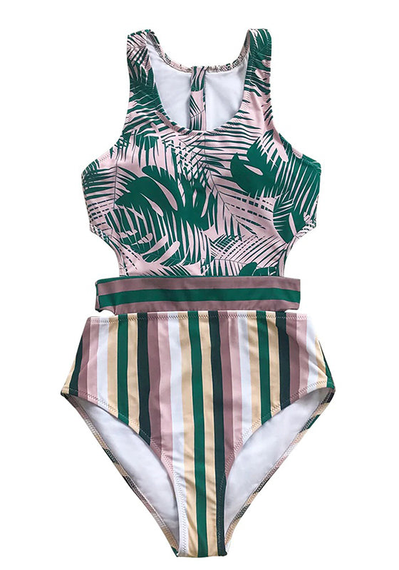 Palms And Stripes One-Piece Swimsuit