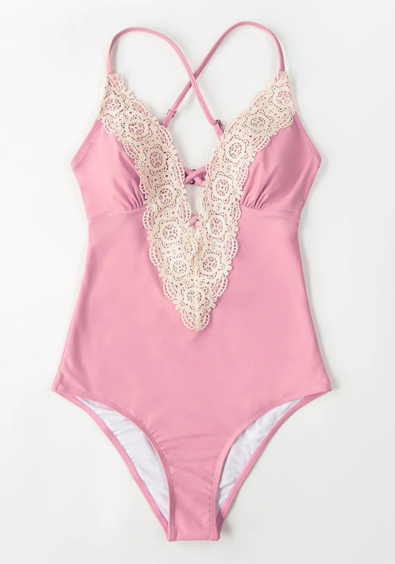 Lace Neckline One-Piece