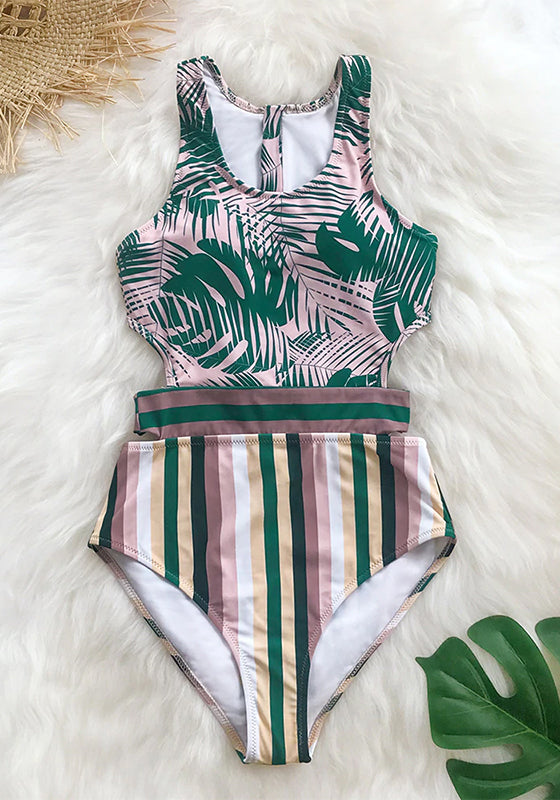 Palms And Stripes One-Piece Swimsuit