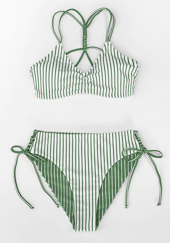 Red White Stripe Strappy Bikini Set