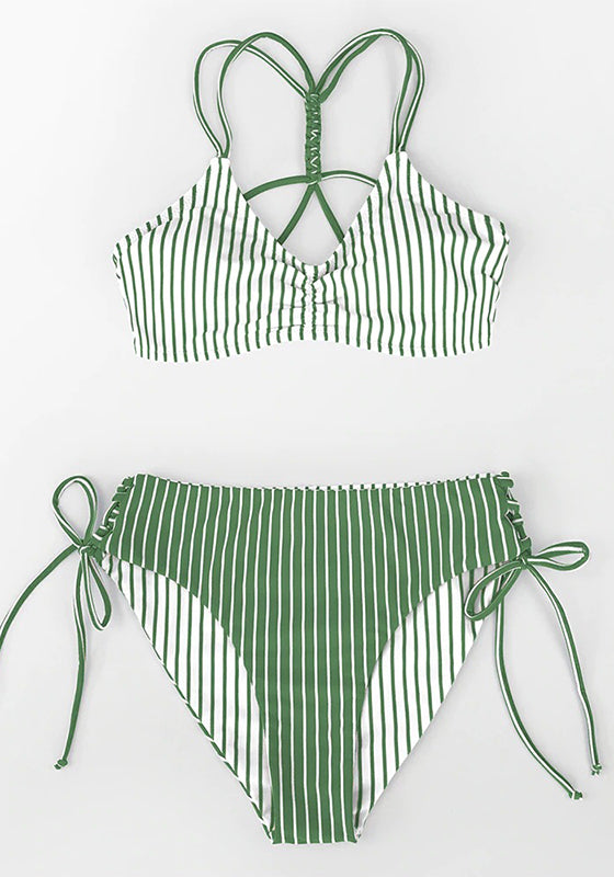 Red White Stripe Strappy Bikini Set