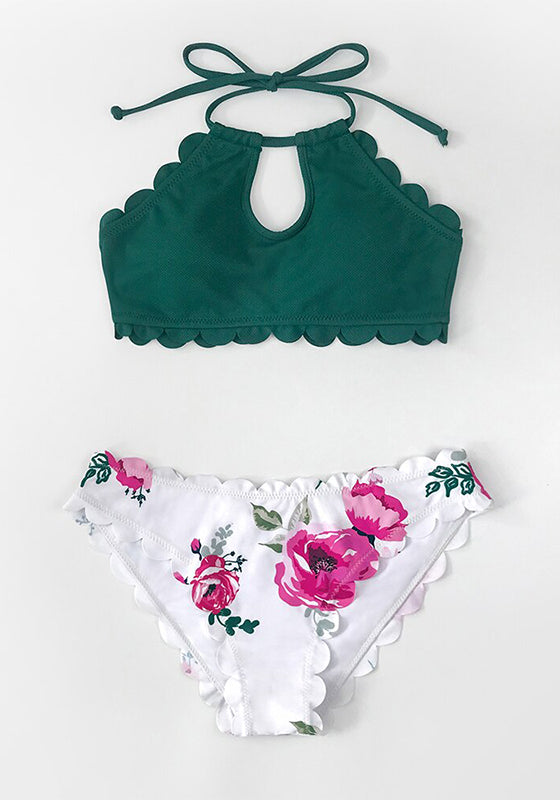 Floral High Neck Halter Bikini Set