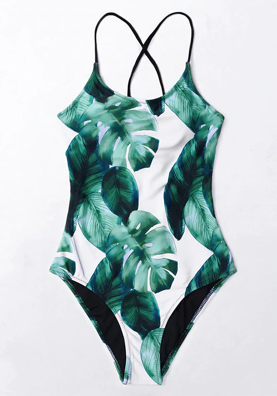 Tropical Leaves Lace-Up One-Piece