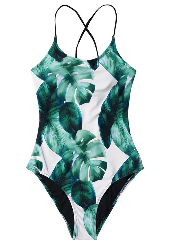 Tropical Leaves Lace-Up One-Piece