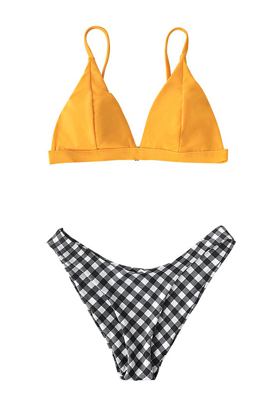 Yellow and Gingham Triangle Bikini Set