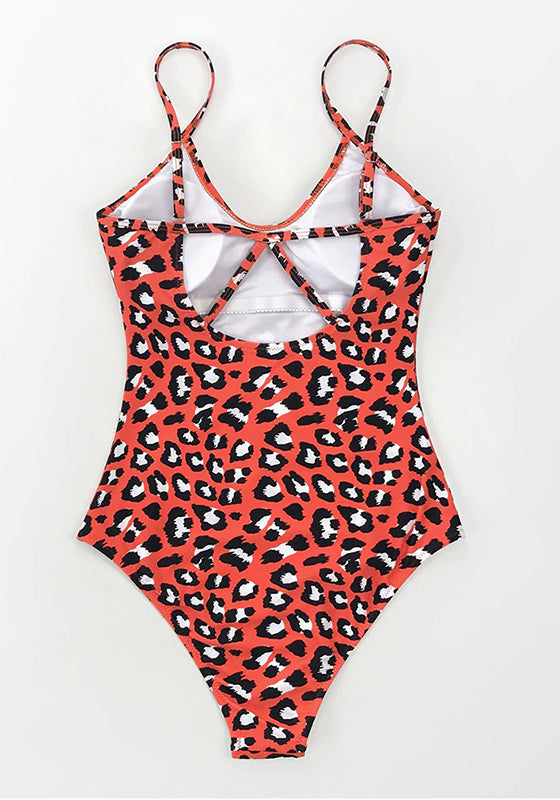 Red Leopard print V-neck One-Piece