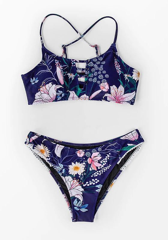 Navy Floral Cut Out Bikini Set