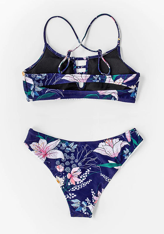 Navy Floral Cut Out Bikini Set