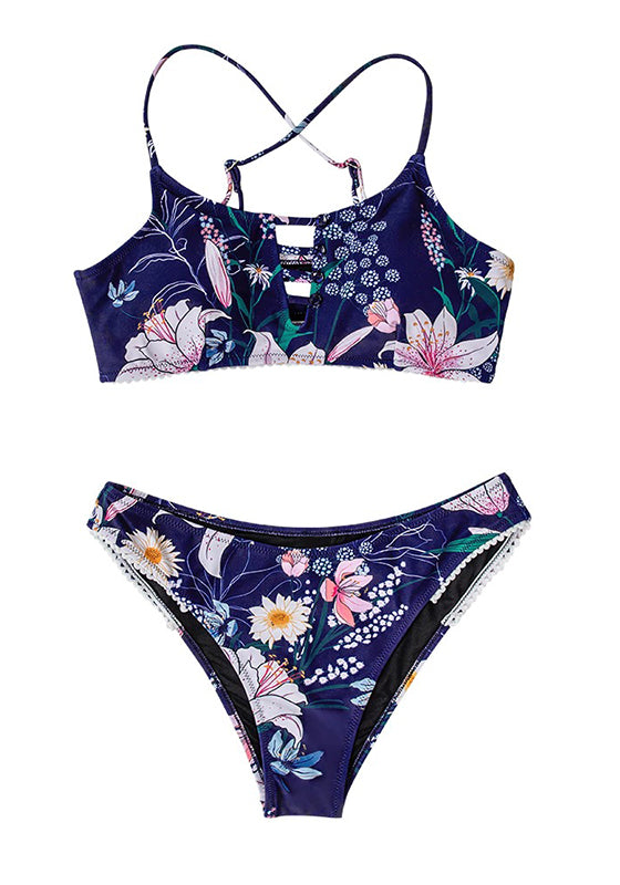 Navy Floral Cut Out Bikini Set