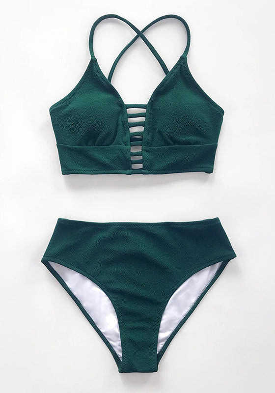 Solid Green Lace Up Bikini Set