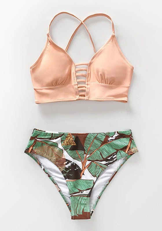 Solid Green Lace Up Bikini Set