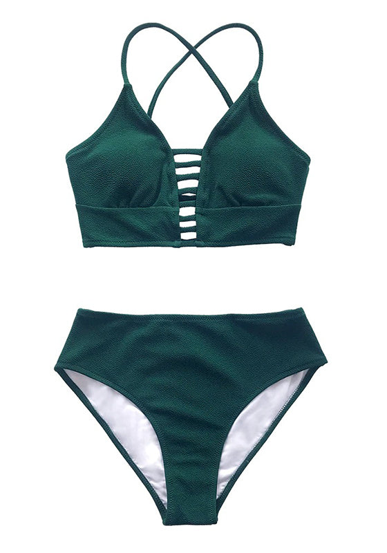 Solid Green Lace Up Bikini Set