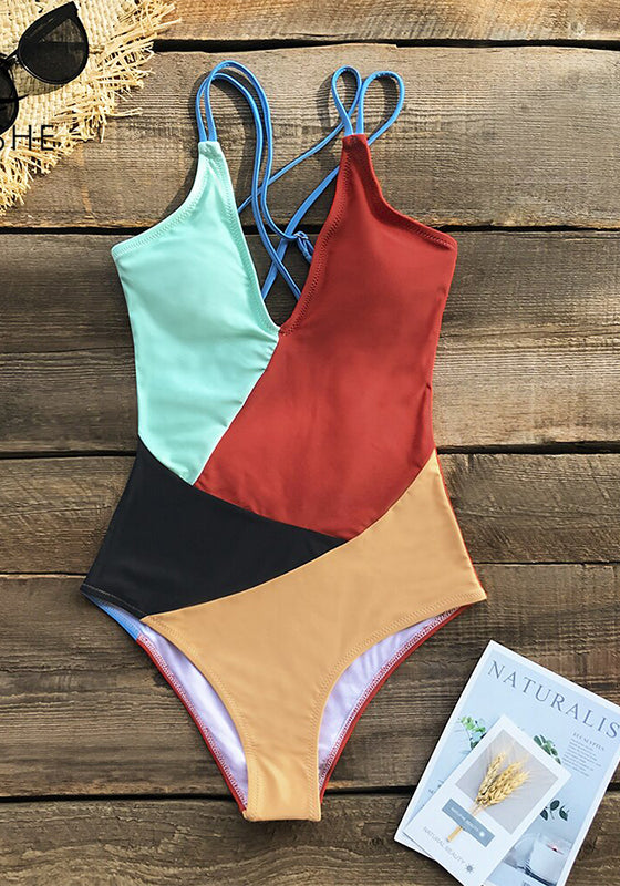 Colorblocked V-Neck Strappy One-Piece