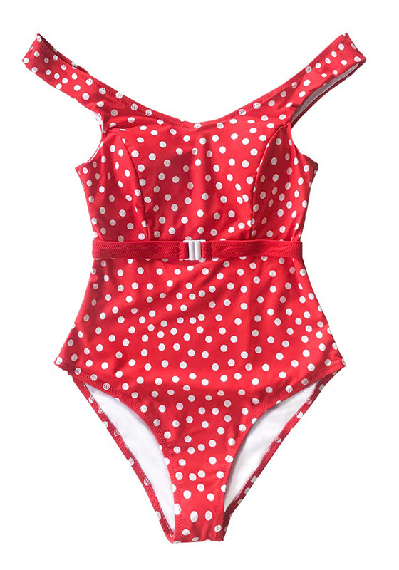 Red Polka Dot Belted One-Piece