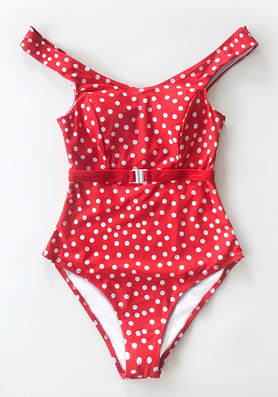 Red Polka Dot Belted One-Piece