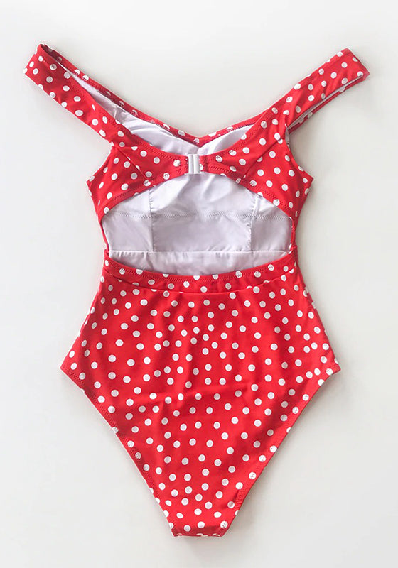 Red Polka Dot Belted One-Piece