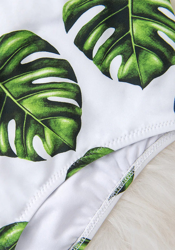 Smocked Orange Monstera High-Waist Bikini Set