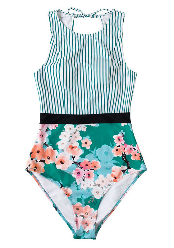 Stripe and Floral One-Piece