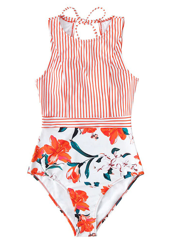 Stripe and Floral One-Piece