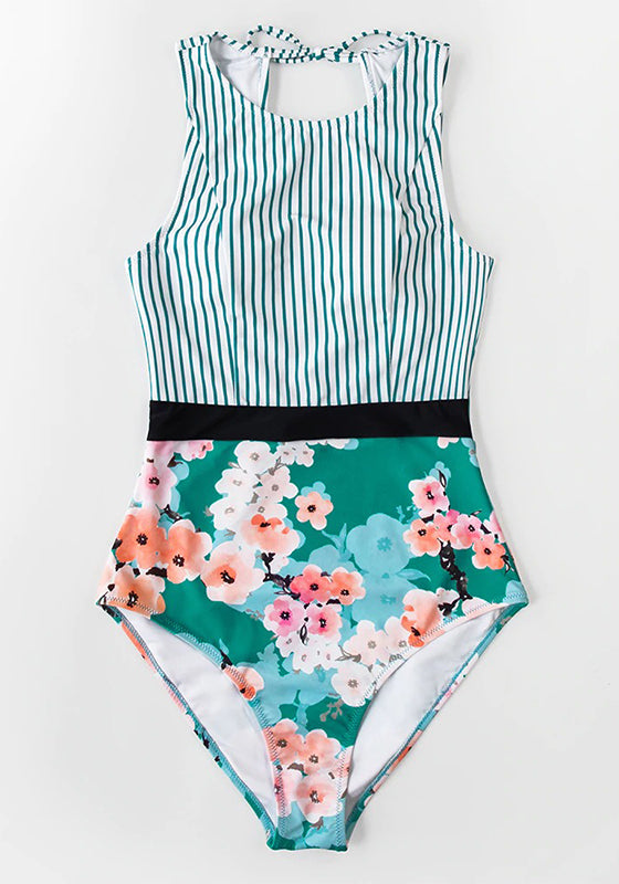 Stripe and Floral One-Piece