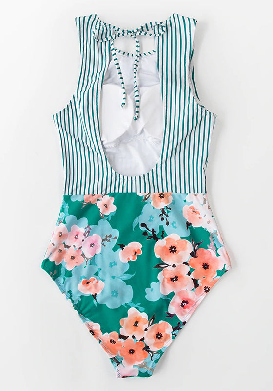 Stripe and Floral One-Piece