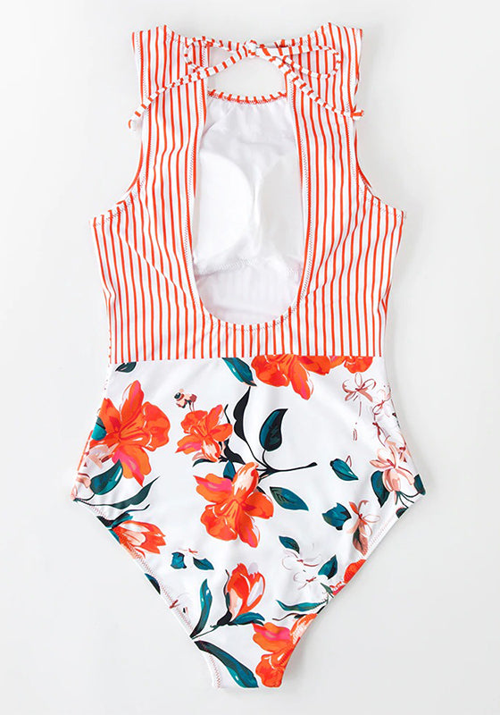 Stripe and Floral One-Piece