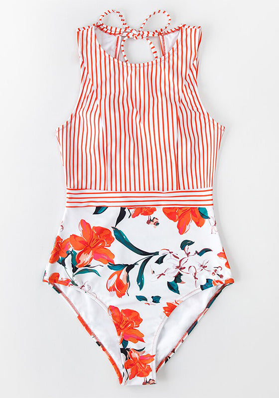 Stripe and Floral One-Piece