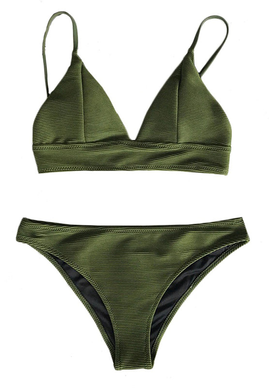 Army Green Solid Bikini Set