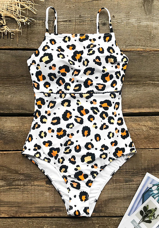 White Leopard Print One-Piece