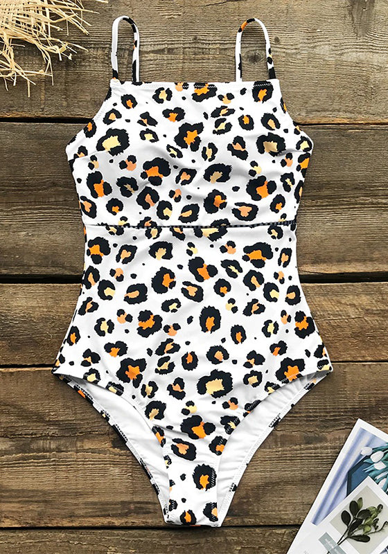 White Leopard Print One-Piece