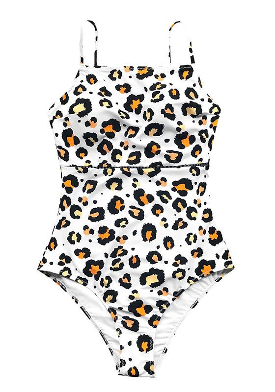 White Leopard Print One-Piece