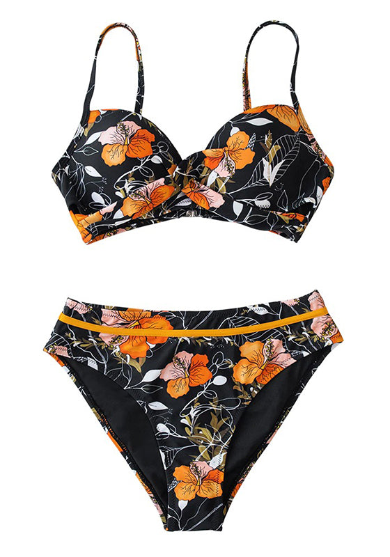 Push Up Floral Wrap Bikini Set