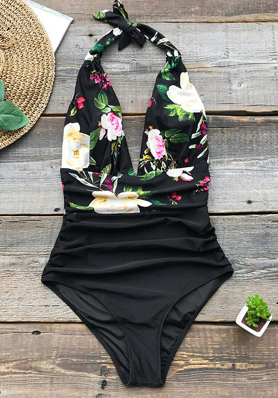 Purple Floral Halter One-Piece