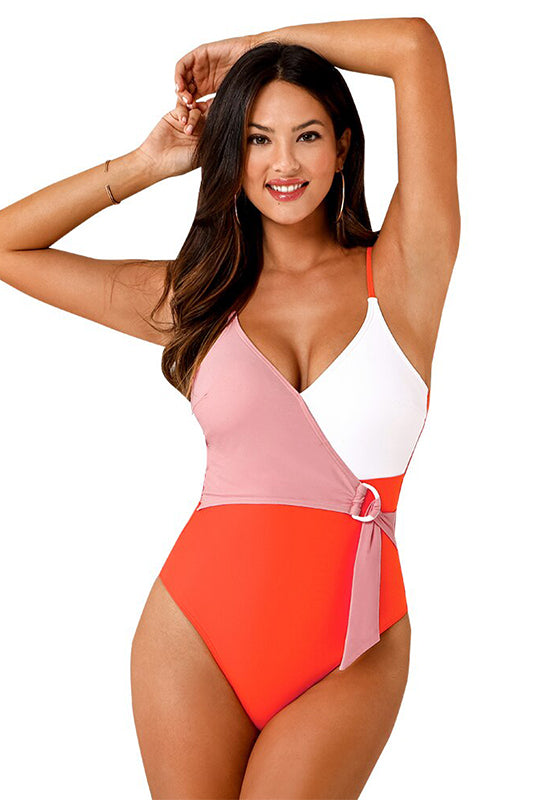 Colorblock Wrap Crisscross One Piece