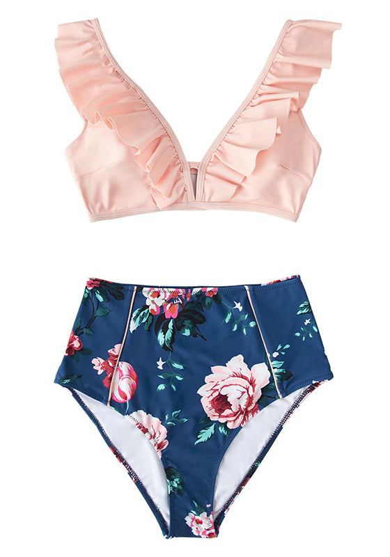 Floral Red High-waisted Bikini Set