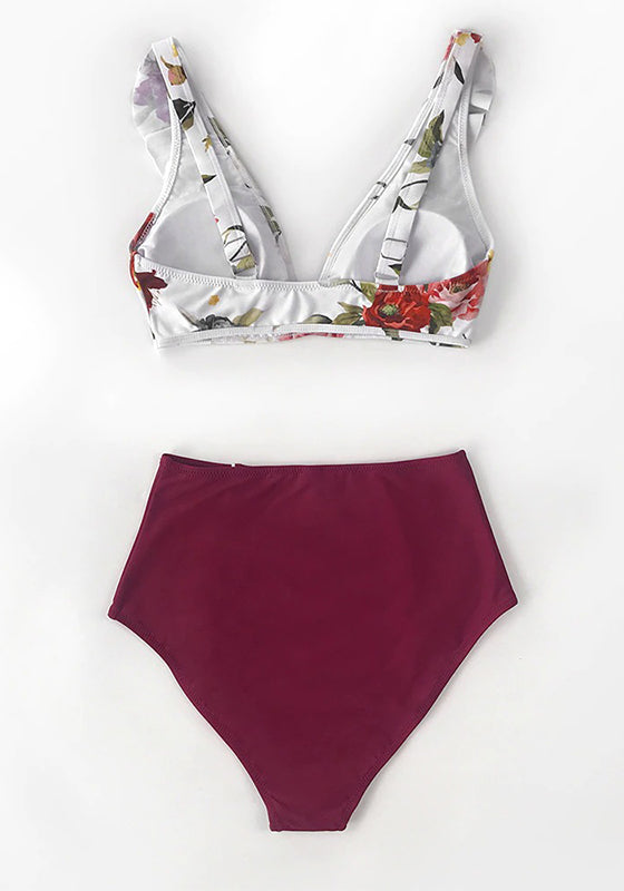 Floral Red High-waisted Bikini Set