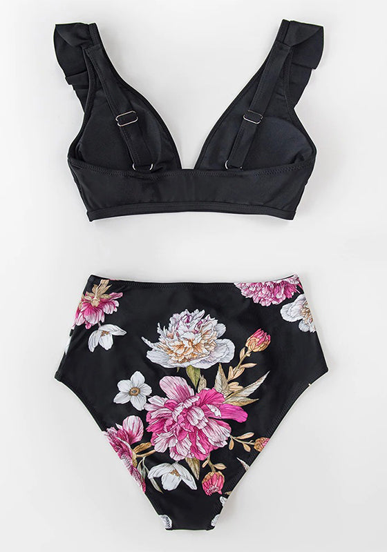 Floral Red High-waisted Bikini Set