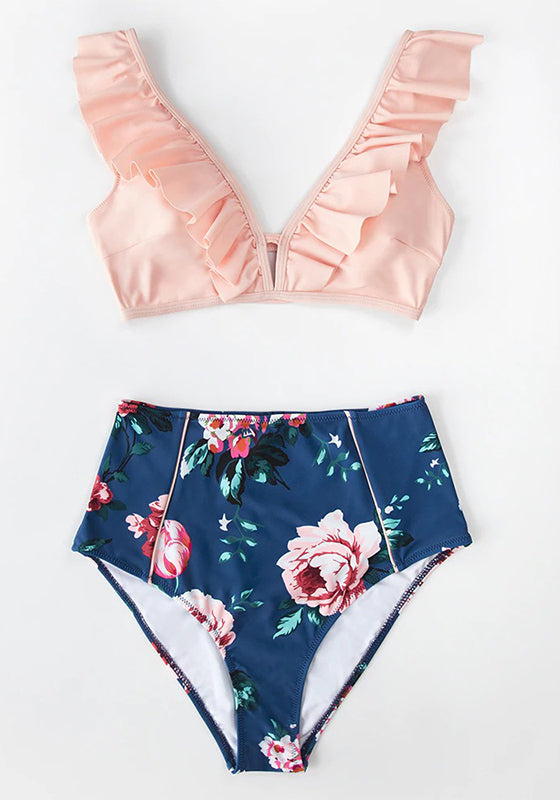 Floral Red High-waisted Bikini Set