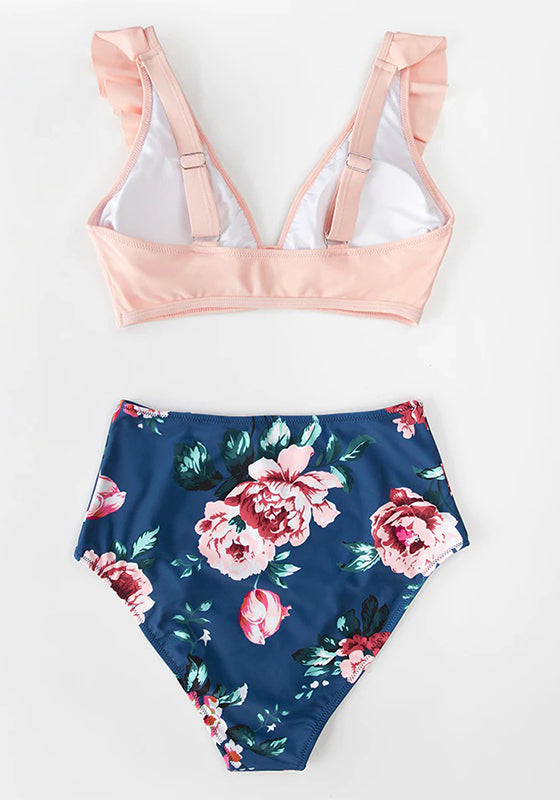 Floral Red High-waisted Bikini Set