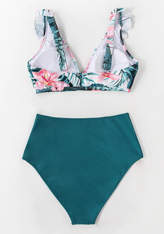 Floral Red High-waisted Bikini Set