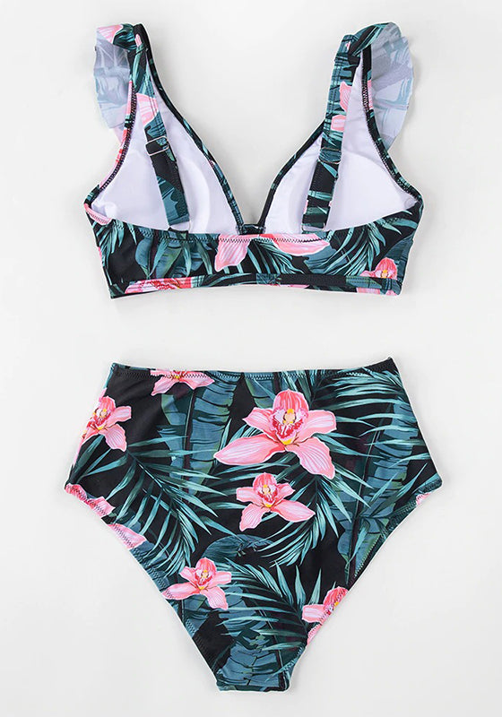 Floral Red High-waisted Bikini Set