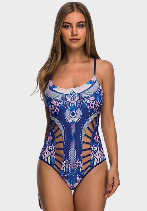 Venia Printed Strappy Lace Up One Piece