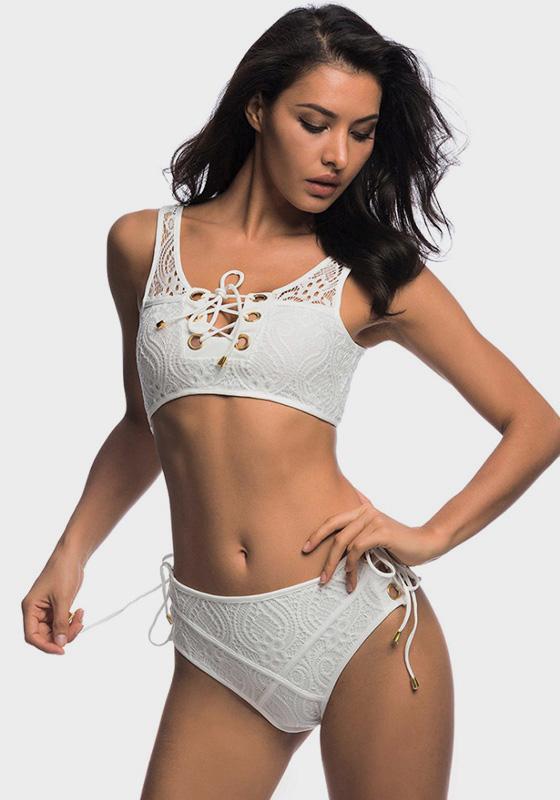 Leno Lace Up High Waist Bikini